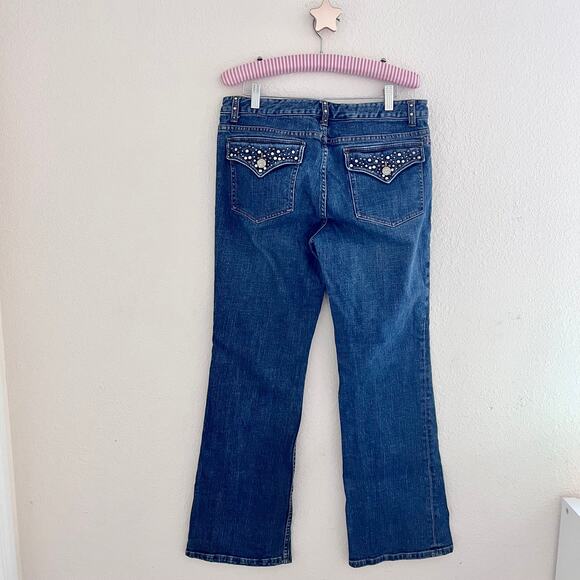 Harley Davidson Women’s Low Rise Wide Leg Rhinestone Embellished Jeans Size 12 - Picture 6 of 6